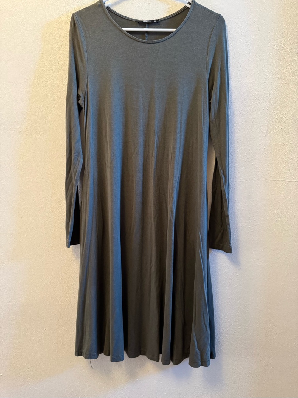 Annabelle Dark Olive Green Long Sleeve Swing Dress with Pockets Size S